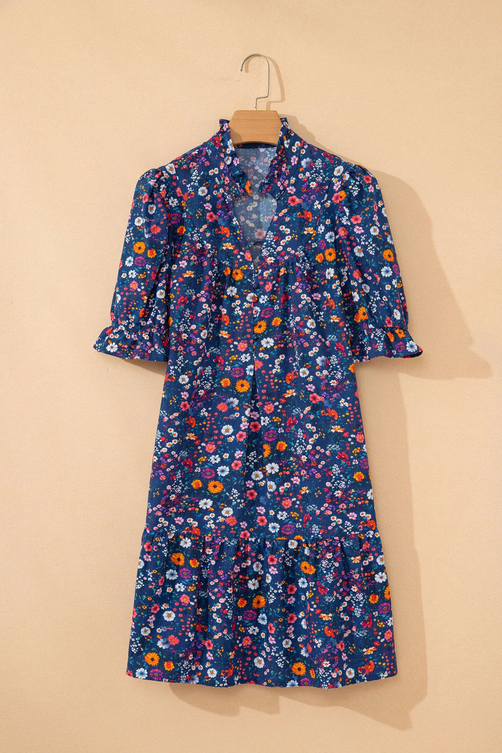 Women's Floral Mini Dress with Puff Sleeves