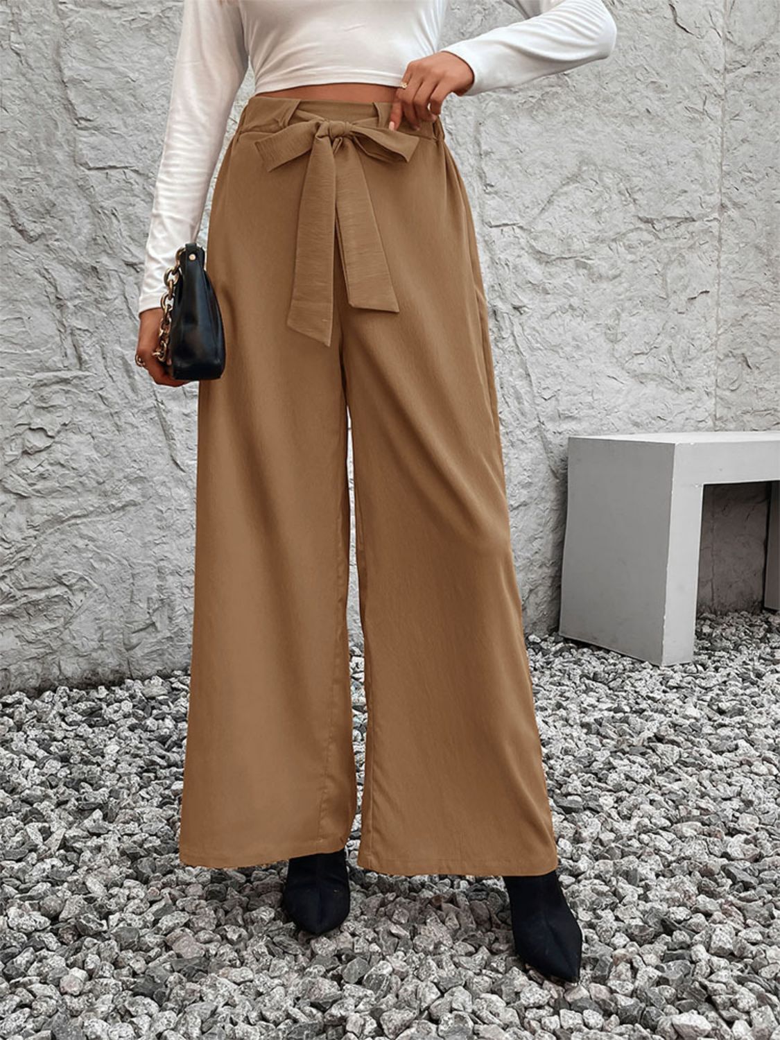 Perfee Tied High Waist Wide Leg Pants | Polyester