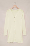 Solid Open-Front Buttoned Cardigan