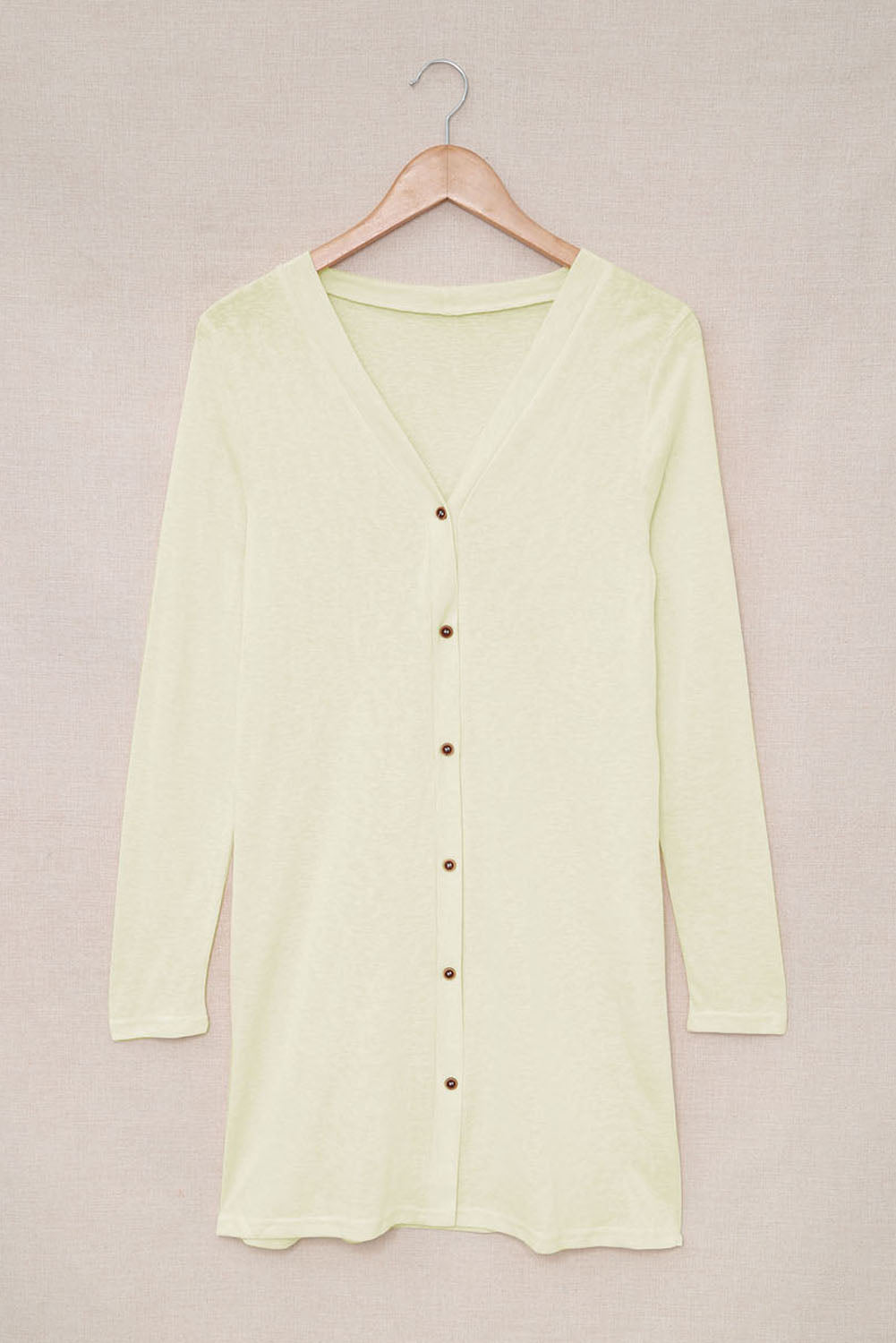 White Longline Open-Front Buttoned Cardigan - Lightweight Knit