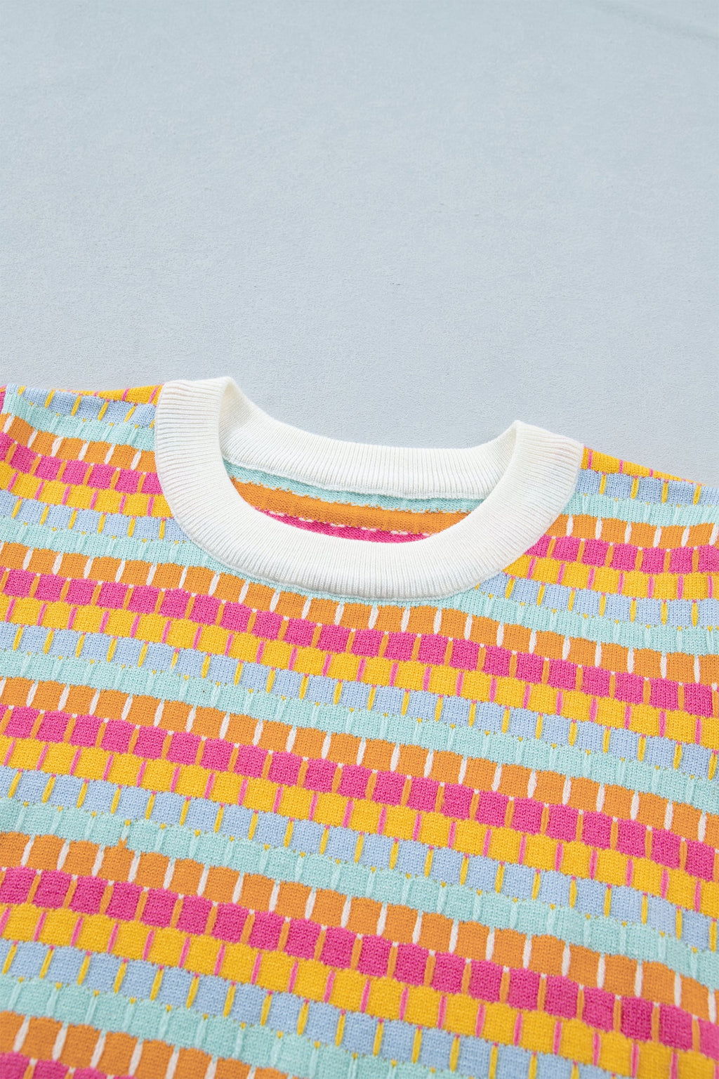 Bellamy Knit Short Sleeve Sweater Abstract Striped Crew Neck Top