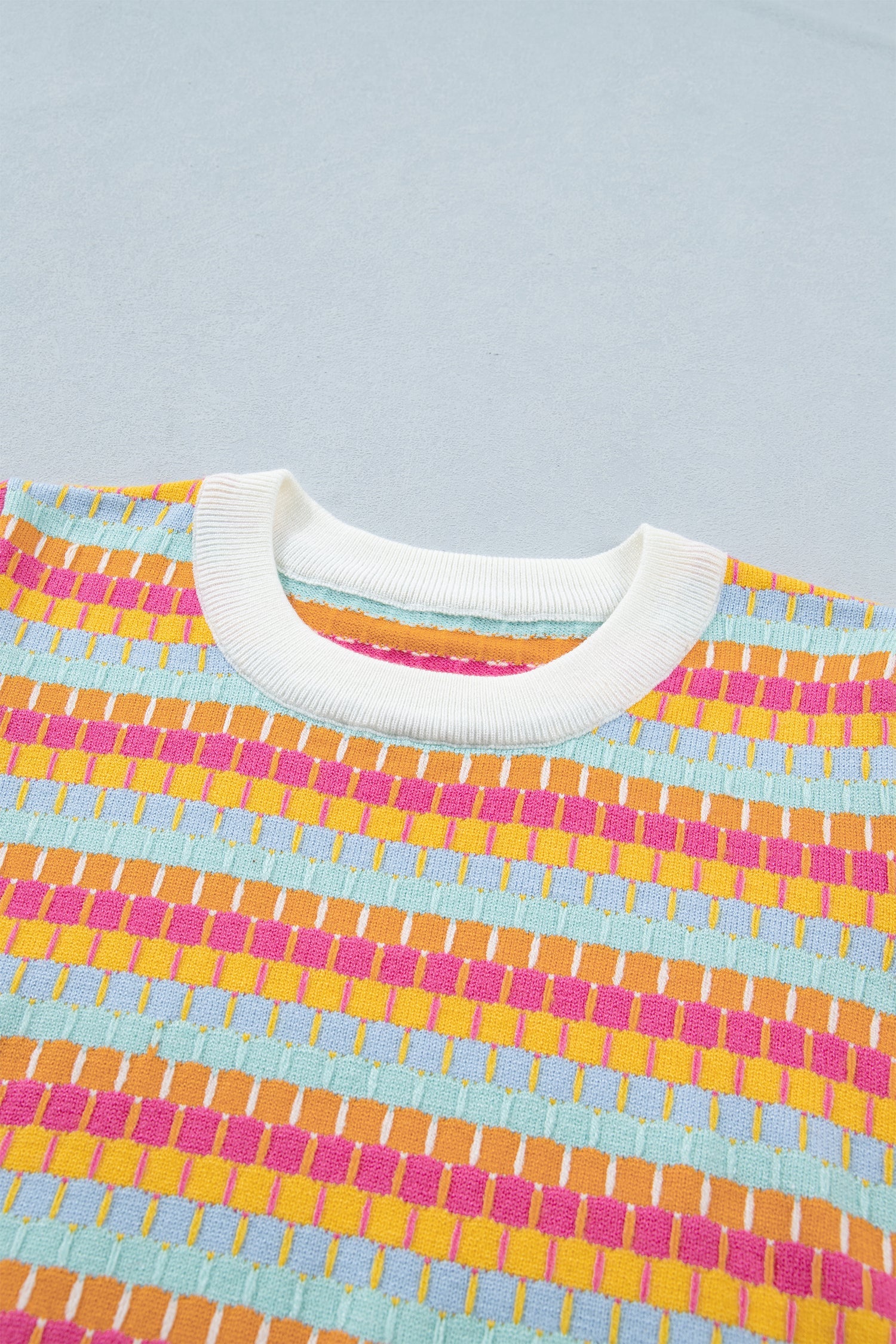 Bellamy Knit Short Sleeve Sweater Abstract Striped Crew Neck Top