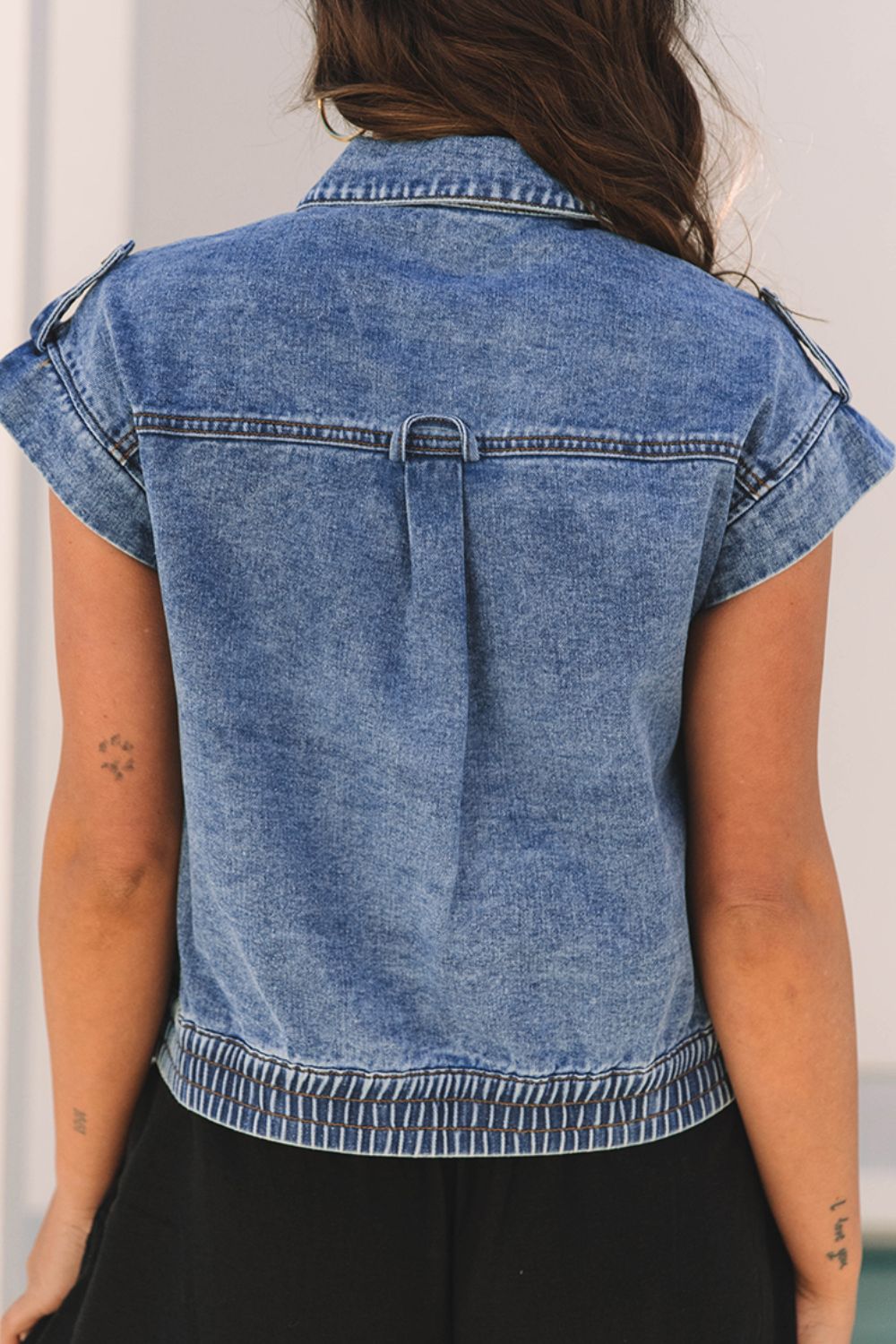 Button Up Cap Sleeve Denim Jacket | Classic Cotton Blend