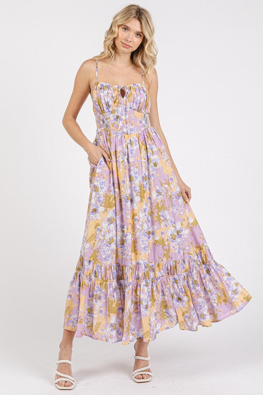 Floral Smocked Back Ruffled Hem Maxi Cami Dress