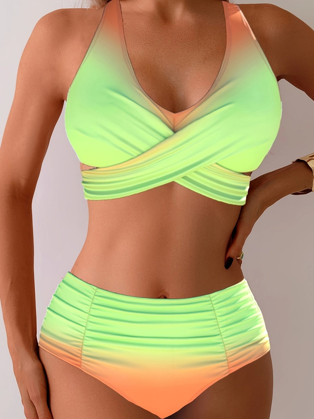 European American Gradient Cross Gather Bikini Set