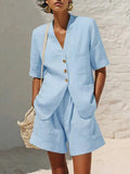 Women's Cotton-Linen Button-Down Top and Relaxed Shorts Set - Image 9