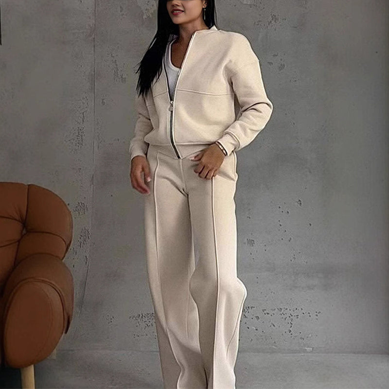 Women’s 2-Piece Zip-Up Sweatshirt Jacket and Wide-Leg Pants Set - Image 2