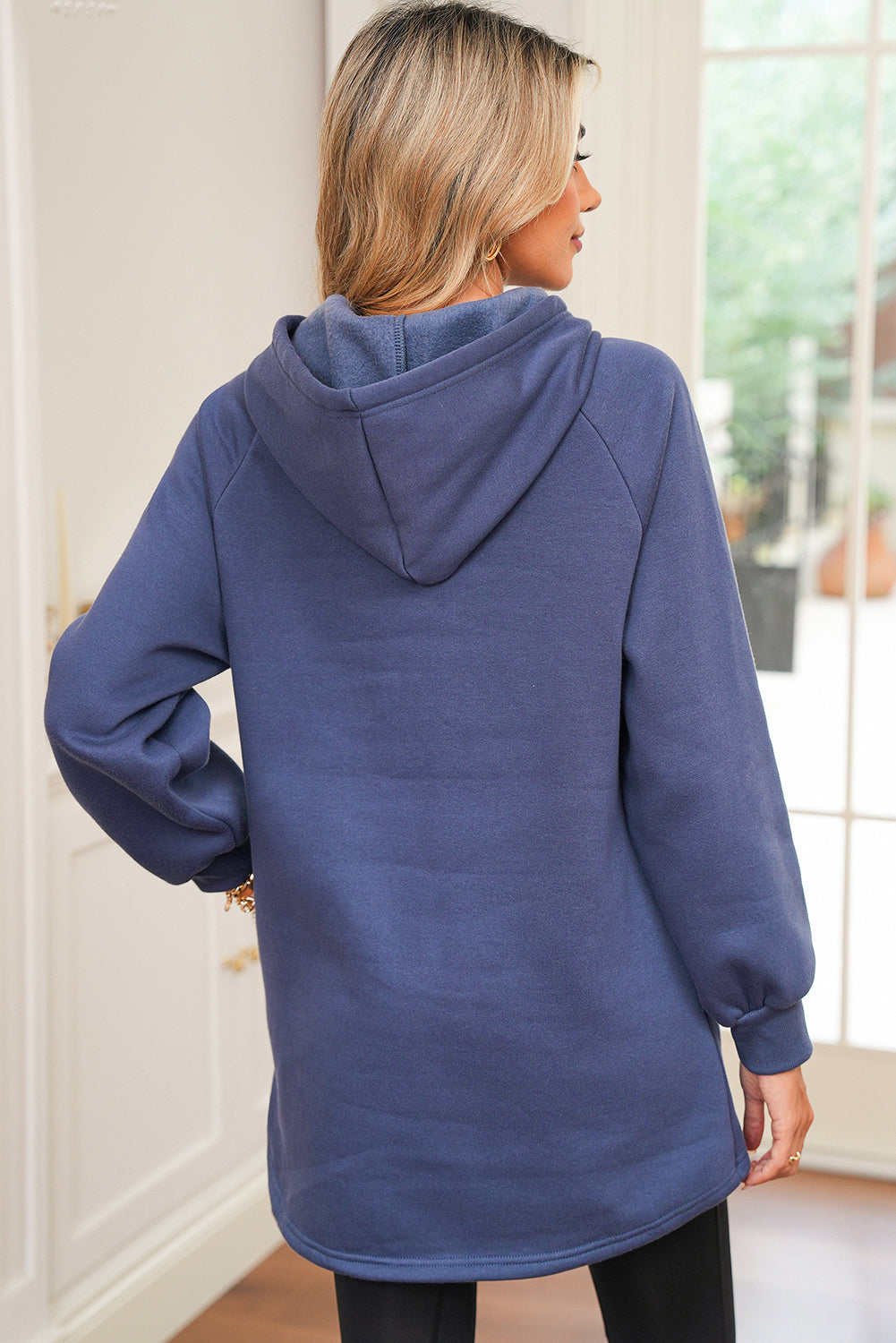 Raglan Sleeve Drawstring Hooded Tunic Sweatshirt