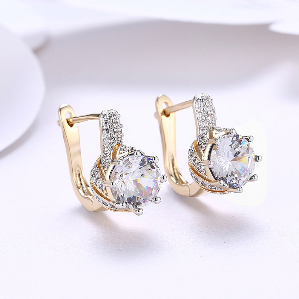 Zircon Earrings Female Stylish Round Diamond