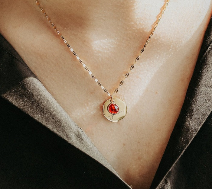 Personalized Round Birthstone Pendant Necklace for Her