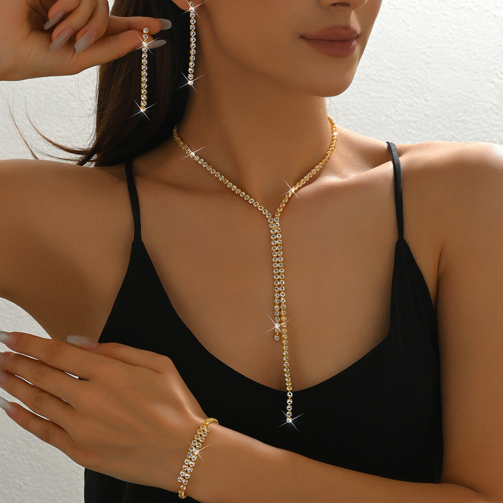 Bridal Wedding Accessories, Dazzling Diamond Tassel Necklace, Earrings, Bracelet, Earring Set, Jewelry Set Wholesale