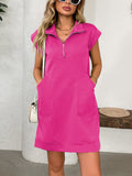 Retro Knit Half-Zip Mini Dress in Brown, Pink, Blue, White