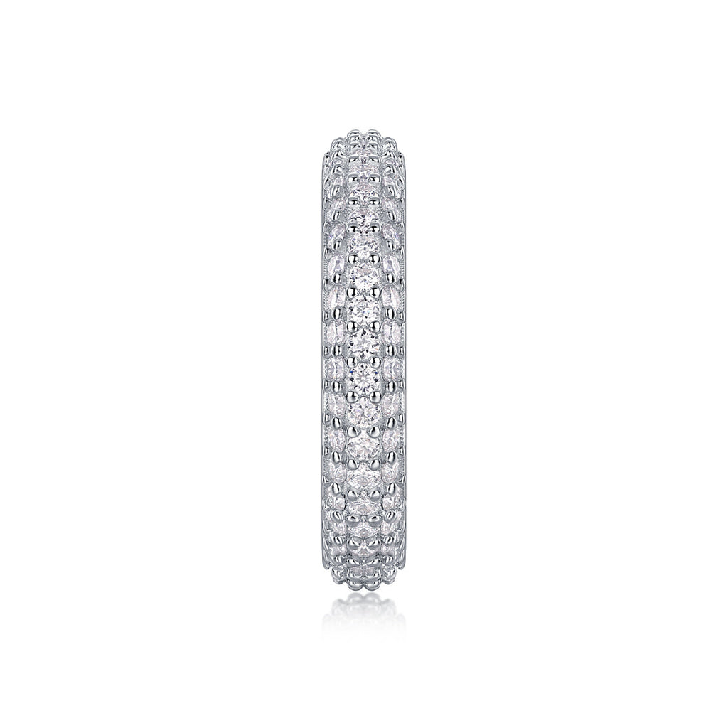 S925 Silver 2.8g Platinum Plated Moissanite Ring, 108pcs 1.5mm D VVS1 Pave Band, GRA Certified US 5-9