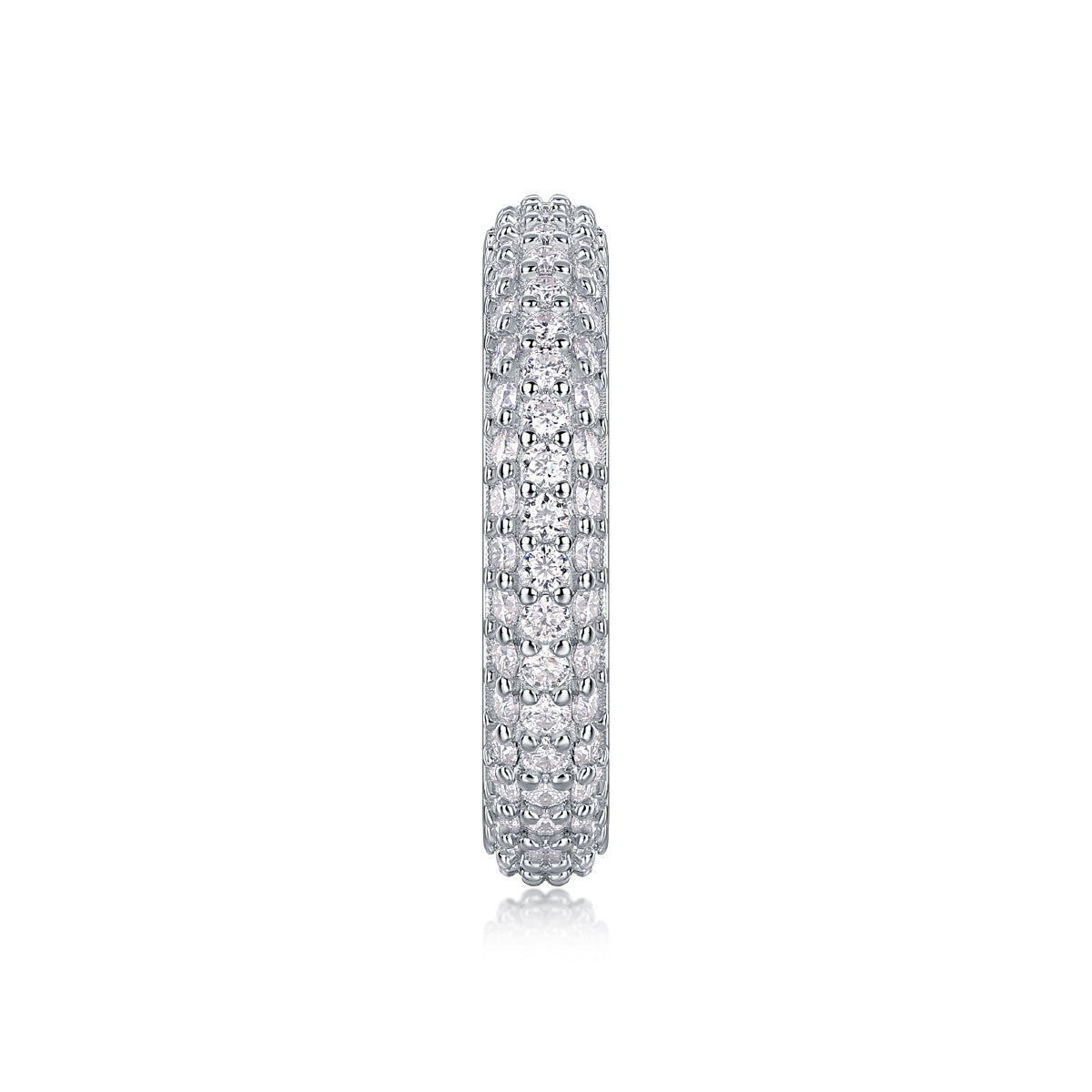 S925 Silver 2.8g Platinum Plated Moissanite Ring, 108pcs 1.5mm D VVS1 Pave Band, GRA Certified US 5-9