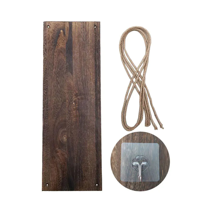 Wall-Mounted Wooden Shelf with Decorative Rope Planter