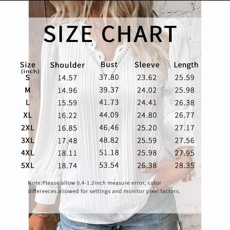 Women White Lace Trim V-Neck Blouse Long Puff Sleeve Shirt - Image 6