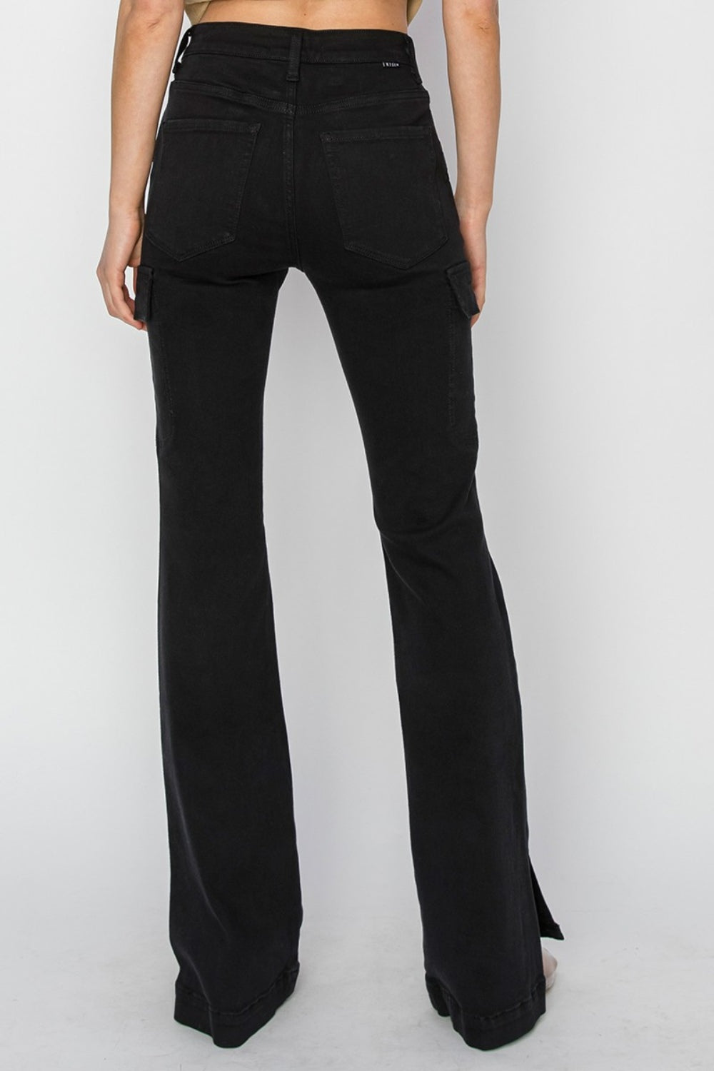 RISEN High Rise Side Slit Cargo Bootcut Jeans Black