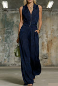 Women's Floral Print Sleeveless Zip-Up Wide Leg Jumpsuit
