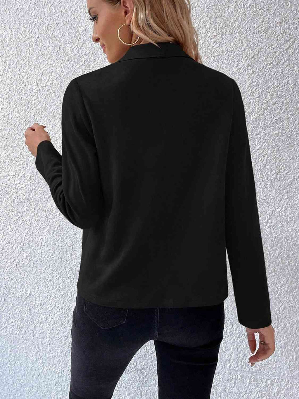 Women's Minimalist Collared Long Sleeve Jacket - Everyday Wear