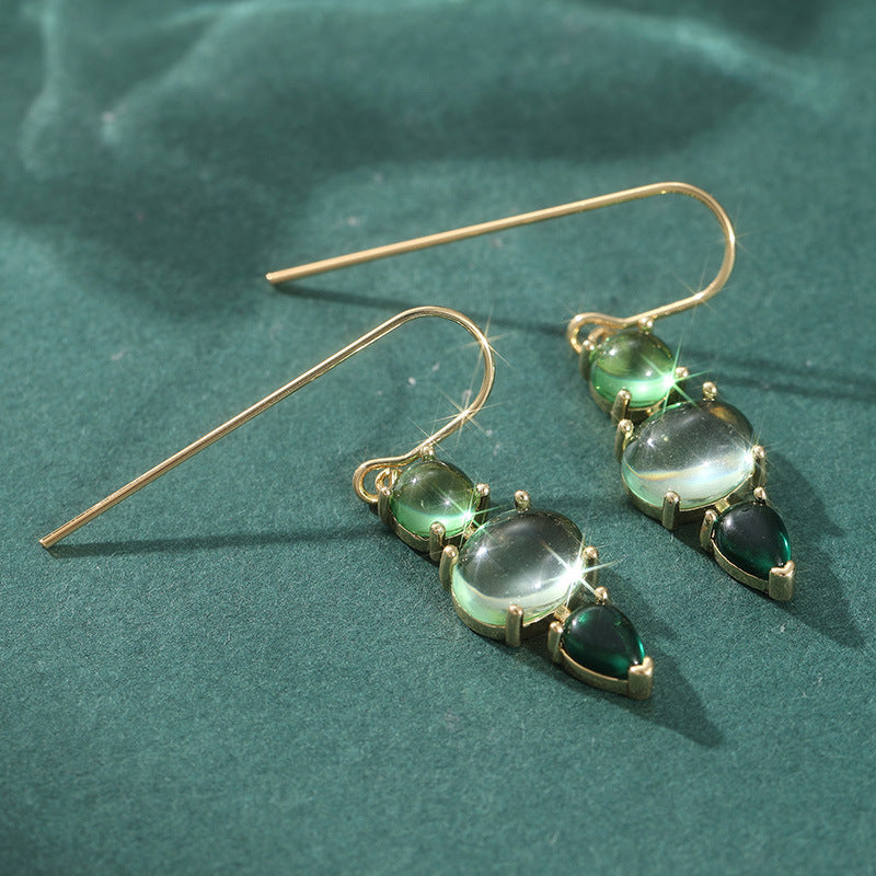 Elegant Green Stone Drop Earrings Gold Tone Brass Women Daily Vacation Fashion Jewelry Gift Versatile