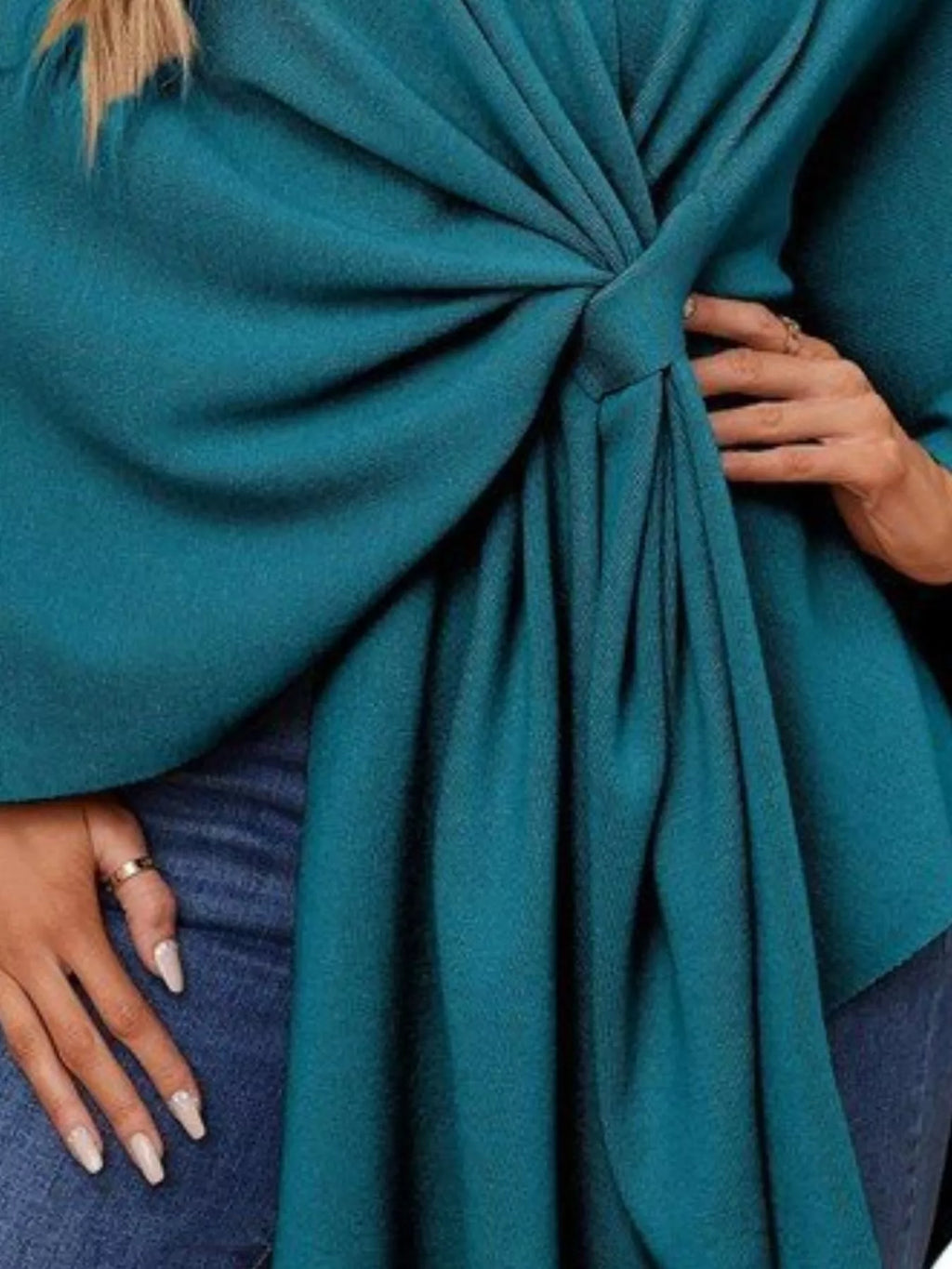 Solid Color Tie-Front Knit Cape Top