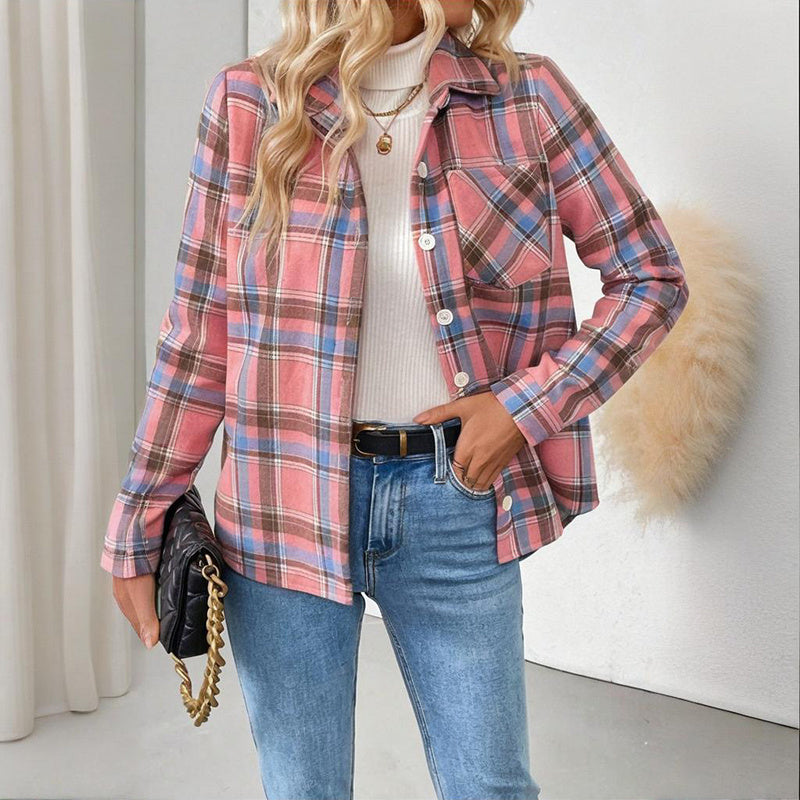 Checkered Fleece-Lined Shacket with Chest Pockets