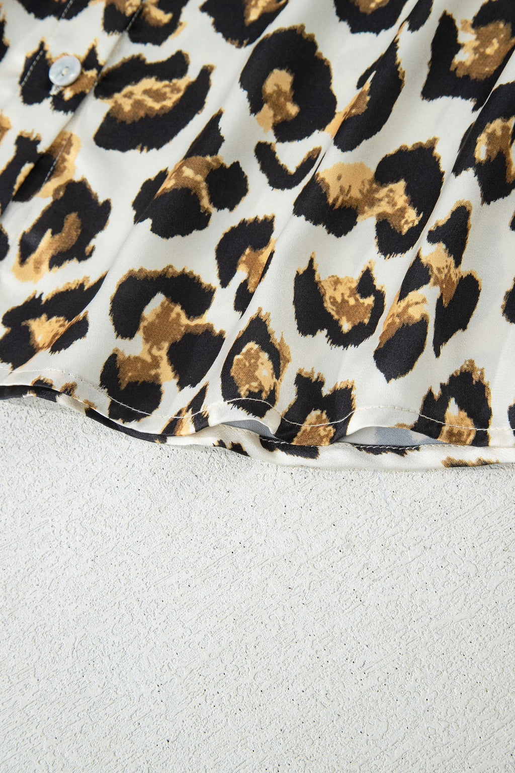 Leopard Ruffle Trim 3/4 Sleeve Loose Shirt