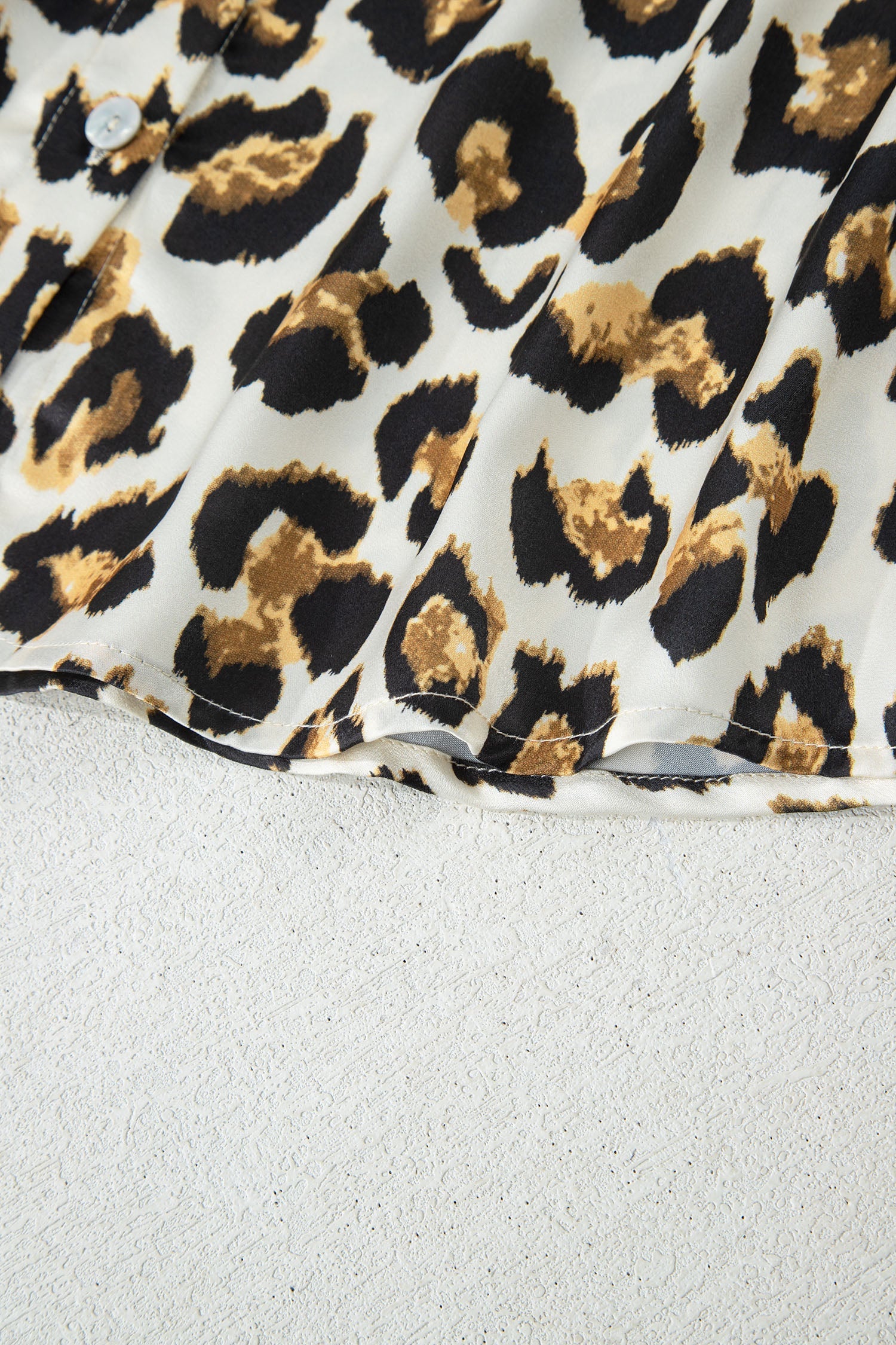 Leopard Ruffle Trim 3/4 Sleeve Loose Shirt