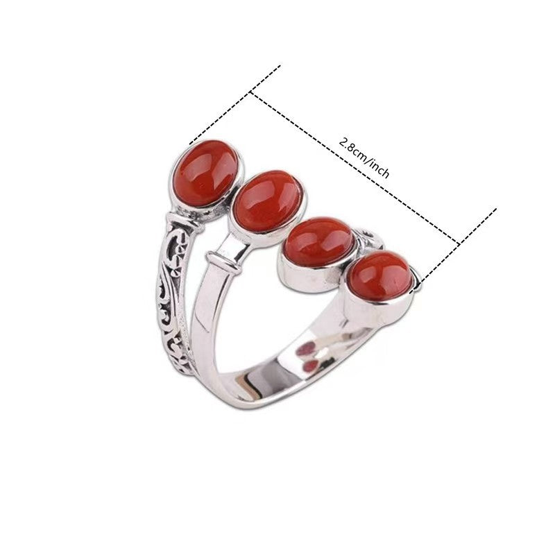 New Cross-Border Fashion Exaggerated Red Turquoise Ring European And American Creative Retro Opening Adjustable Ethnic Style Unisex