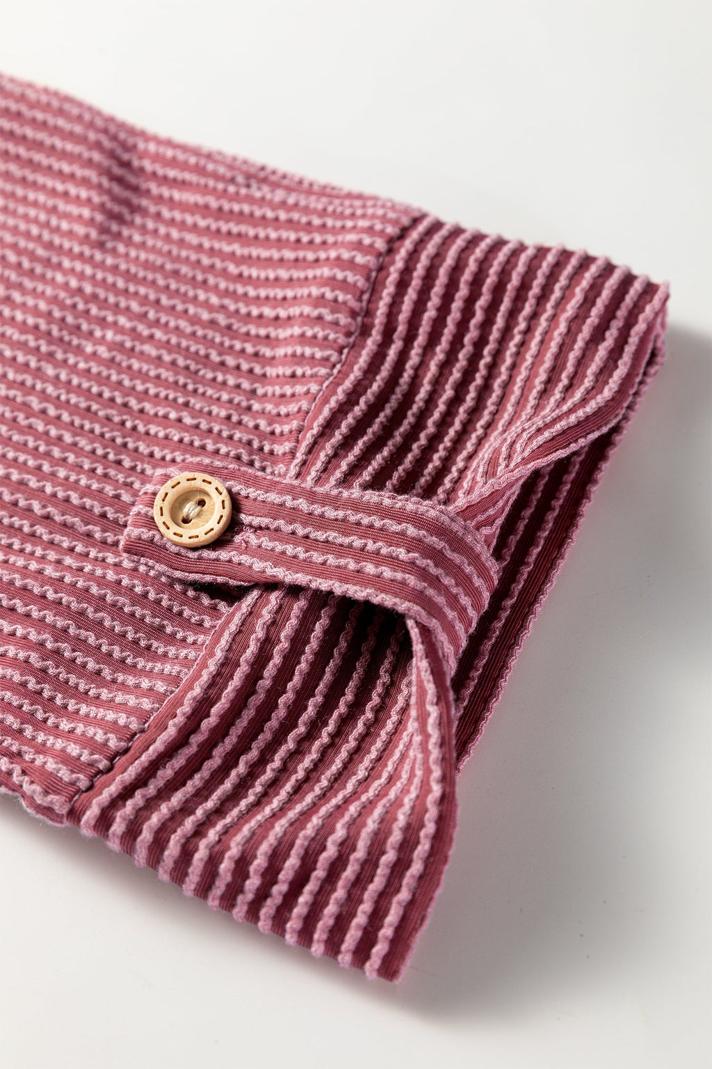 Fiery Red Pink Roll Tab Sleeve Ribbed Shacket | 112