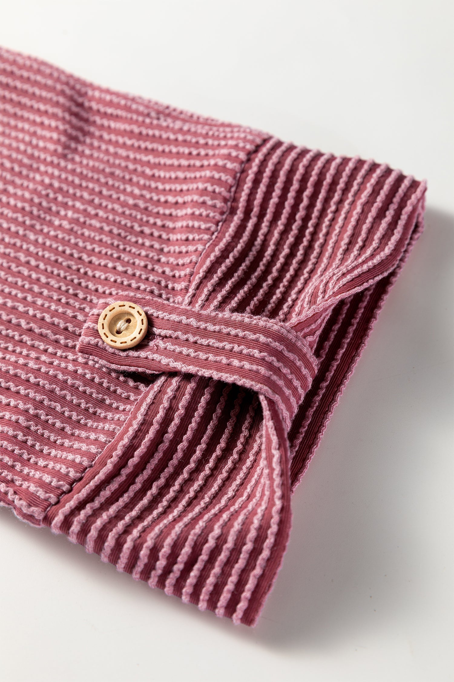 Fiery Red Pink Roll Tab Sleeve Ribbed Shacket | 112