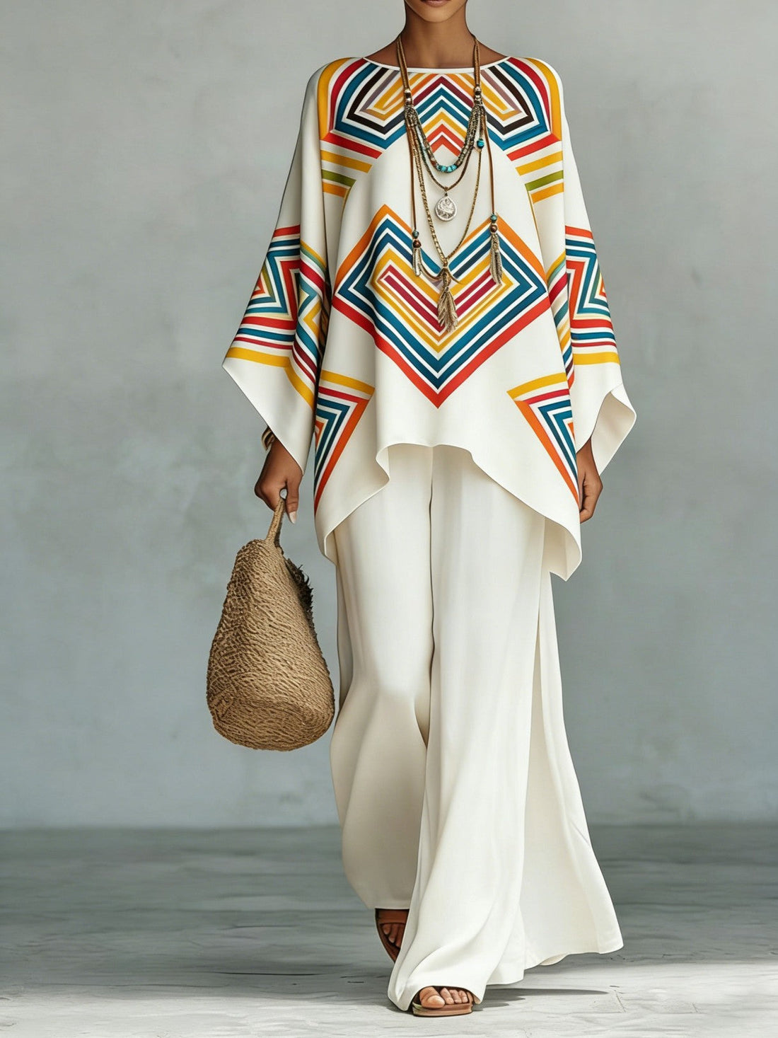 Women's Bohemian Printed Long Sleeve Top and Wide Leg Pant Set