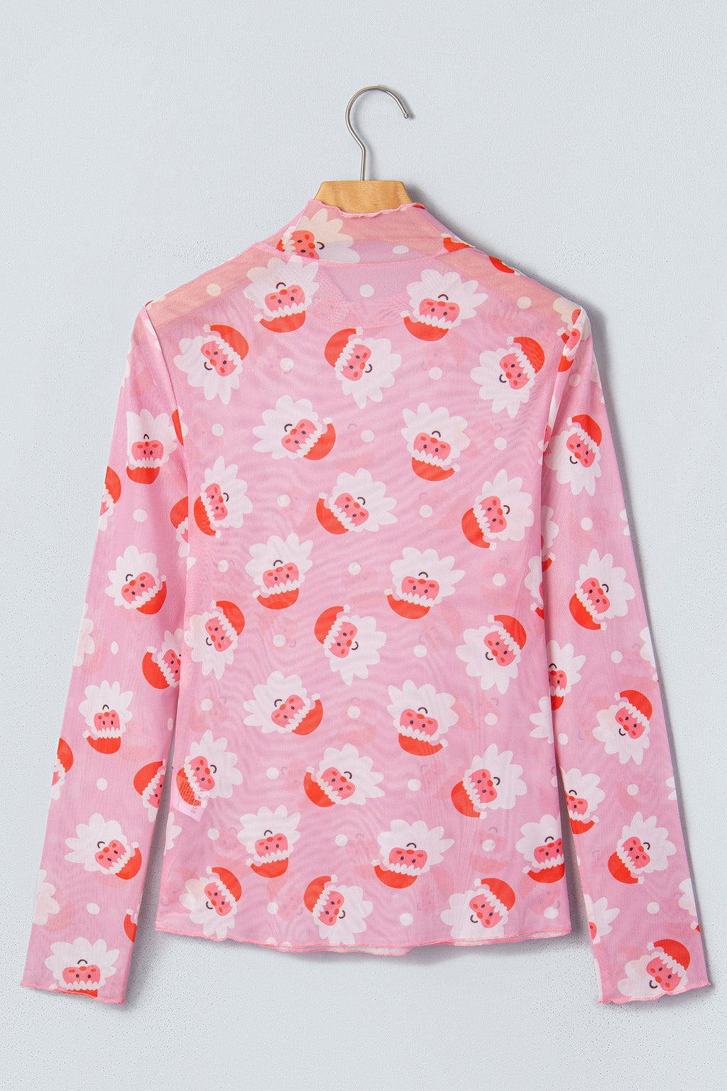 Christmas Santa Mesh Mock Neck Long Sleeve Top