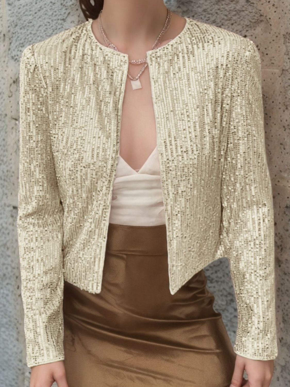 Sequin Open Front Cropped Jacket | Glamorous Party Style