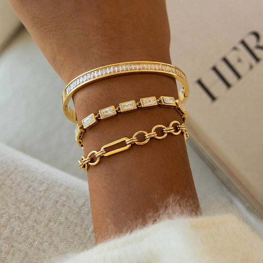 18K Gold-Plated Titanium Steel Rhinestone Bracelet Minimalist