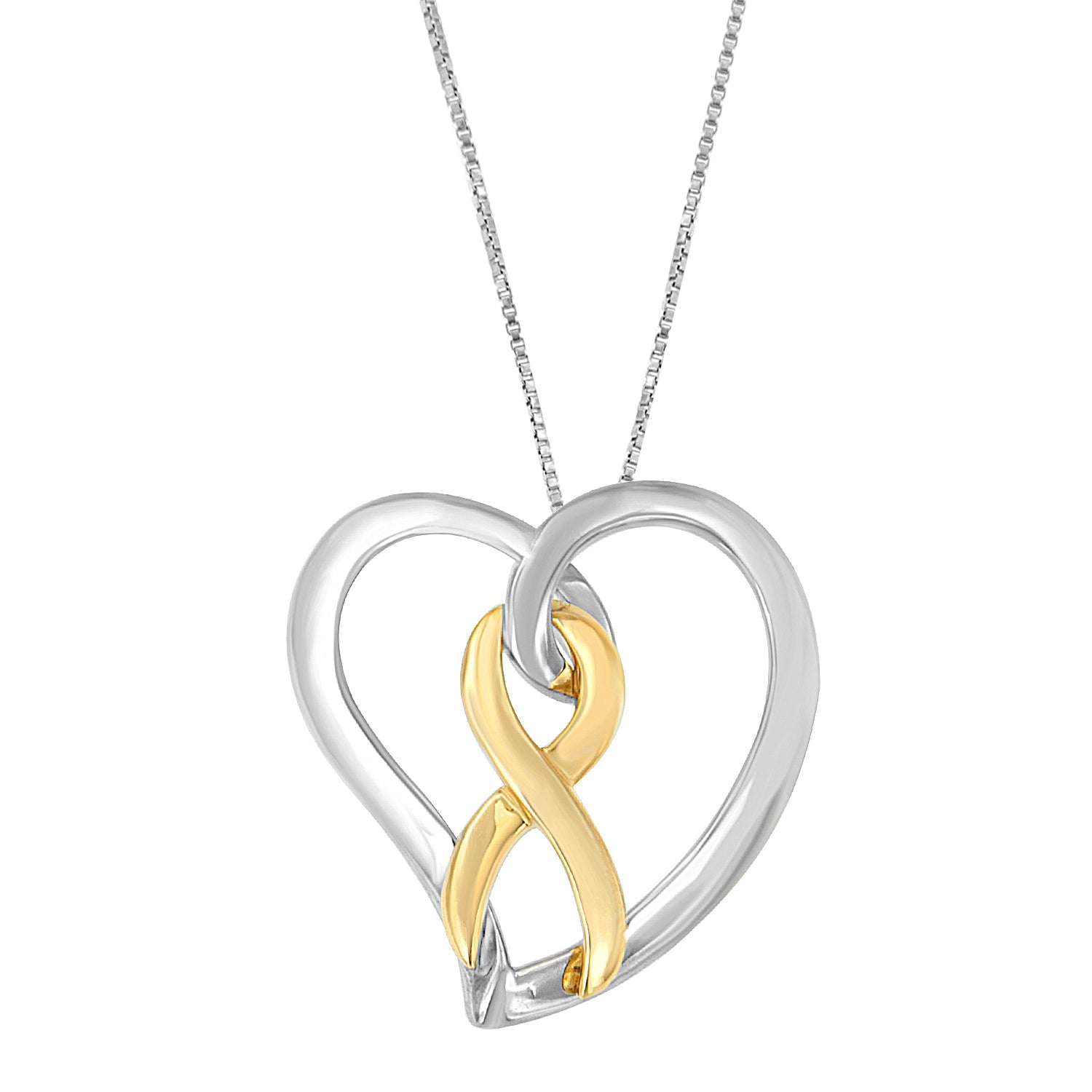 14K Gold and Silver Heart Bow Pendant Necklace