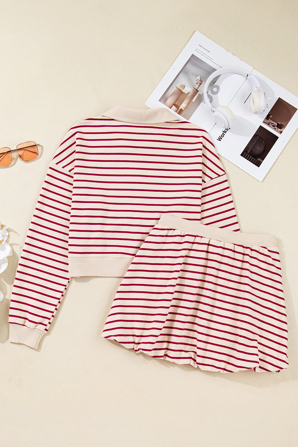 Women's Stripe Cropped Pullover and Bubble Mini Skirt Set