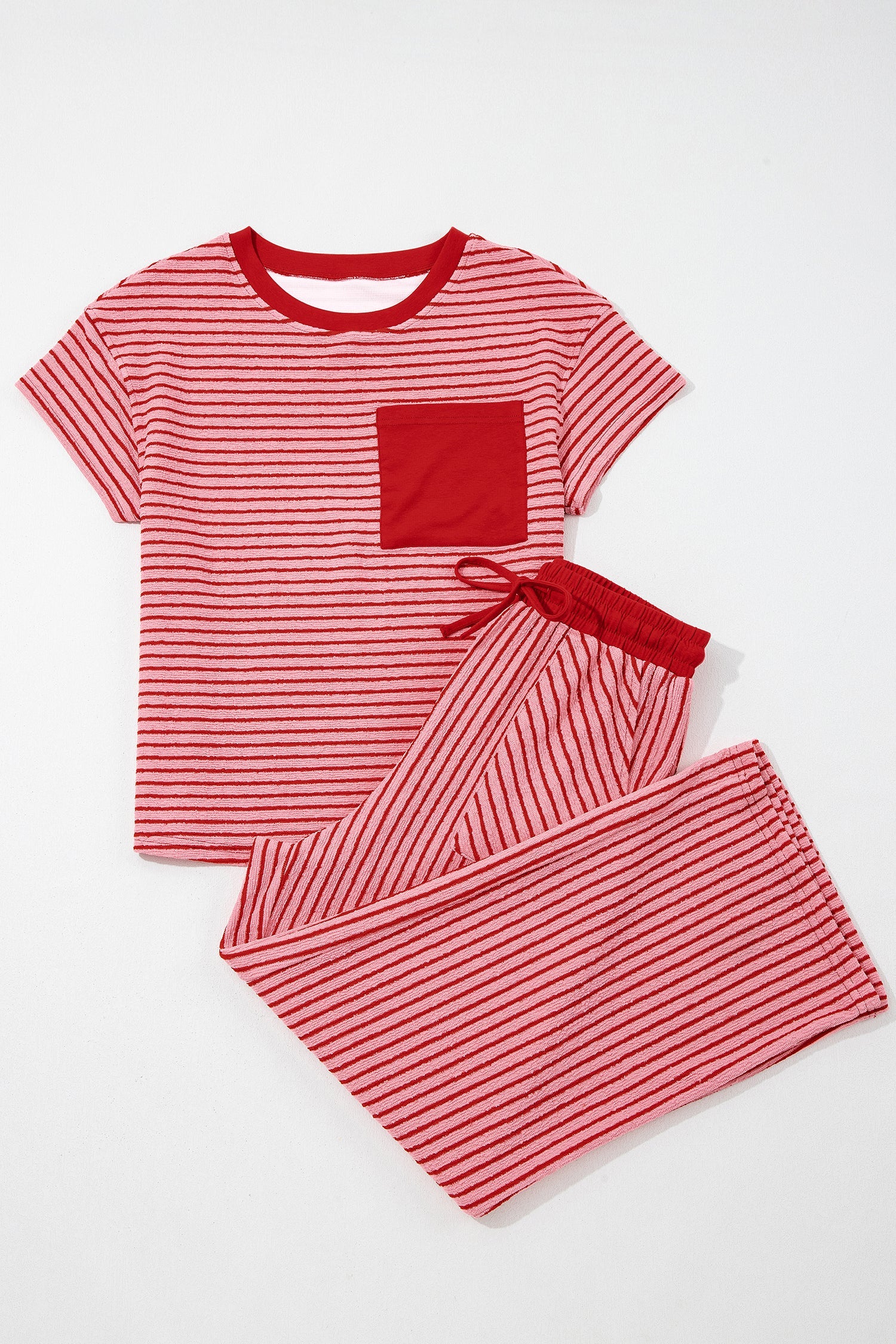 Women's Striped Crew Neck Tee and Drawstring Pants Loungewear Set