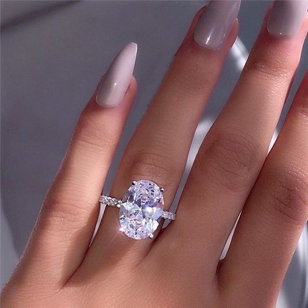 Fashion Hot Sale Oval Cut Engagement & Proposal Ring, 18K White Gold Plated Ring Jewelry