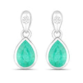 1.35 Carat Genuine Zambian Emerald and White Diamond 10K White Gold Earrings