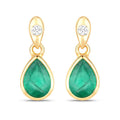 1.35 Carat Genuine Zambian Emerald and White Diamond 10K Yellow Gold Earrings