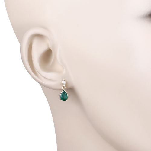 1.35 Carat Genuine Zambian Emerald and White Diamond 10K Yellow Gold Earrings