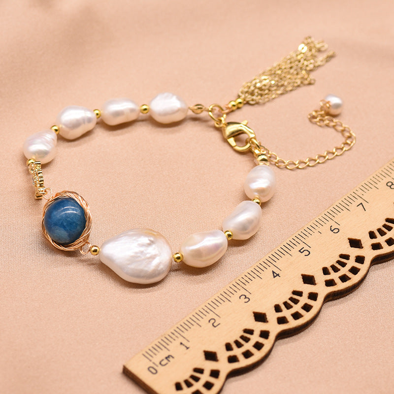 Natural Baroque Pearl And Kyanite Bracelet