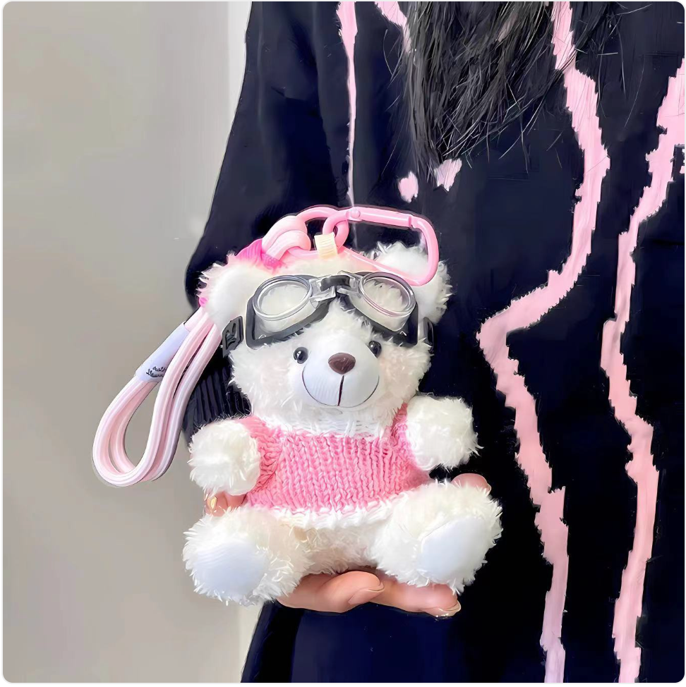 Cartoon Pilot Bear Plush Keychain