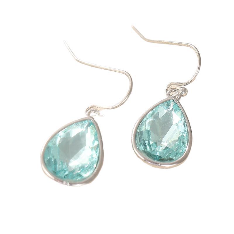Elegant Light Blue Crystal Teardrop Earrings Silver Tone Brass Women Daily Wedding Fashion Jewelry Gift