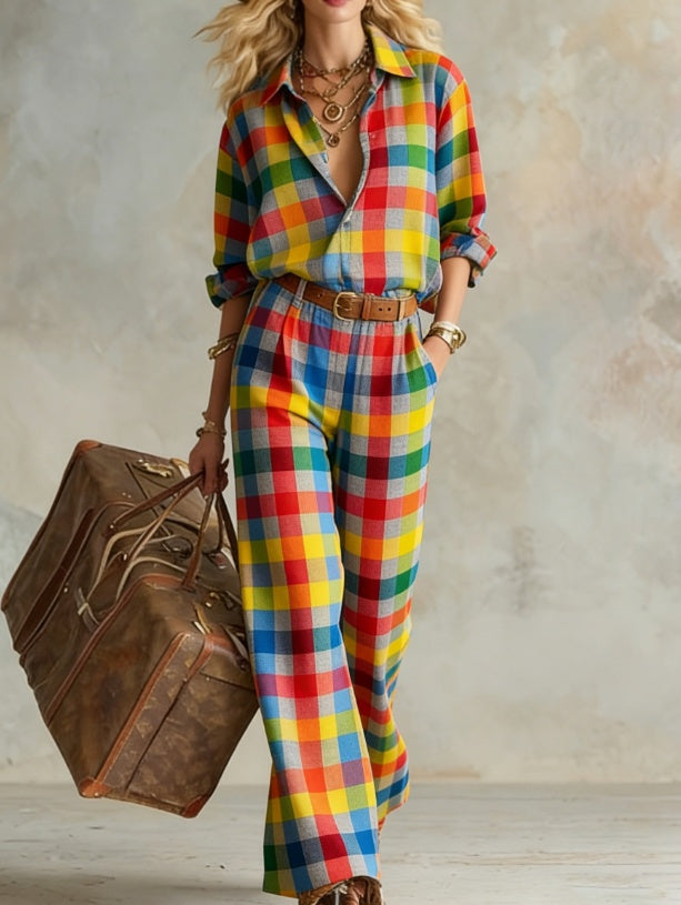 Women's Collared Long-Sleeve Shirt and Wide-Leg Pants Set - Image 4