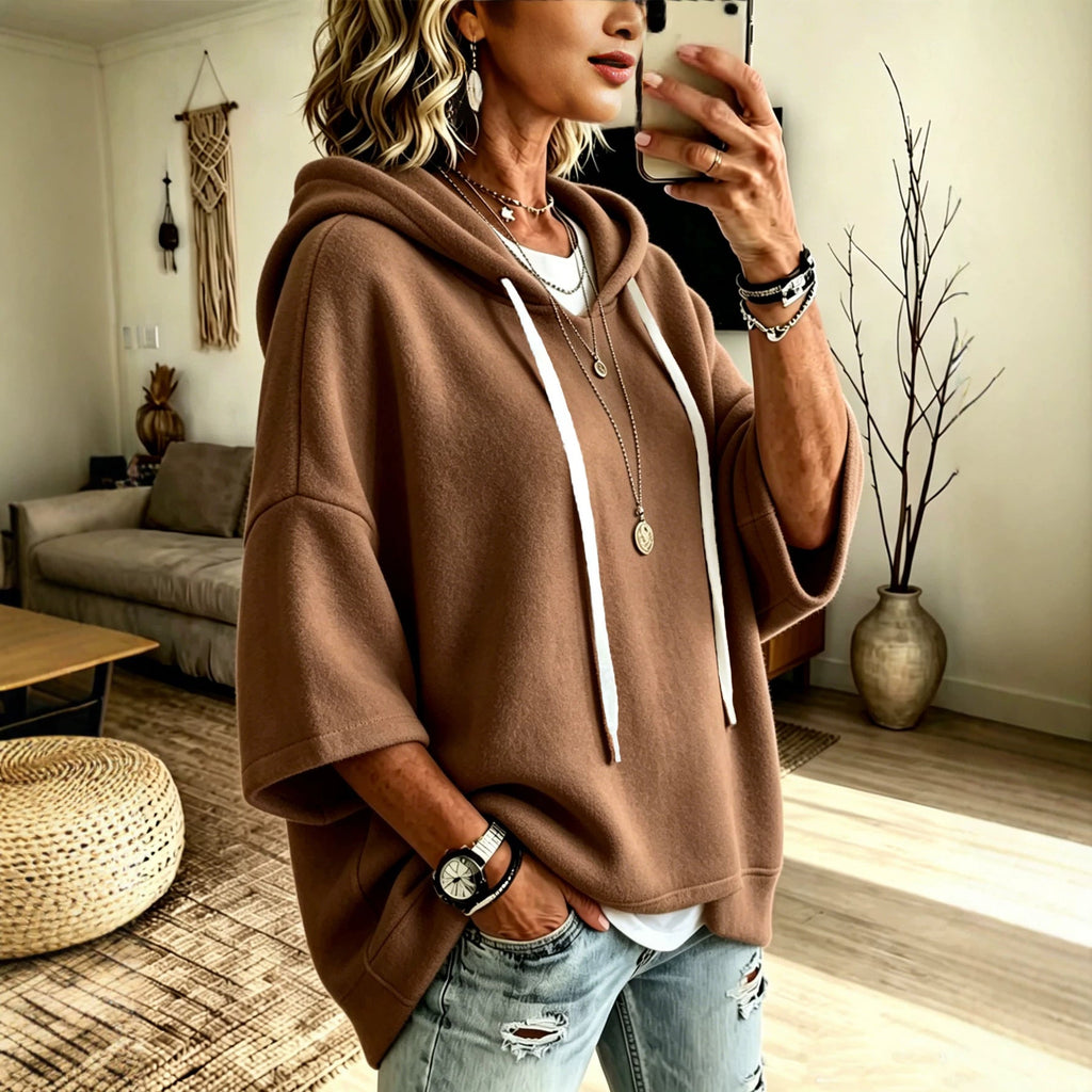 Women's Oversized Batwing Sleeve Hoodie – Loose Fleece Pullover