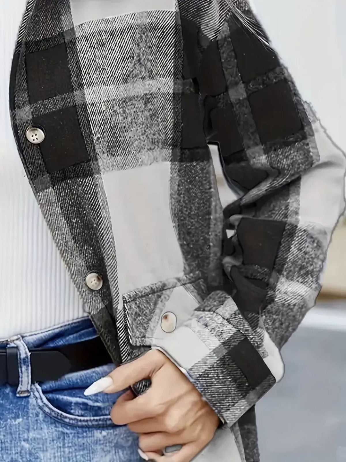 Plaid Button-Up Long Sleeve Shacket