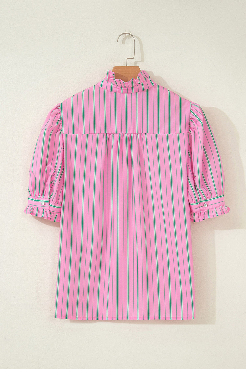 Tiffany Short Puff Sleeve Ruffled Blouse Striped Top