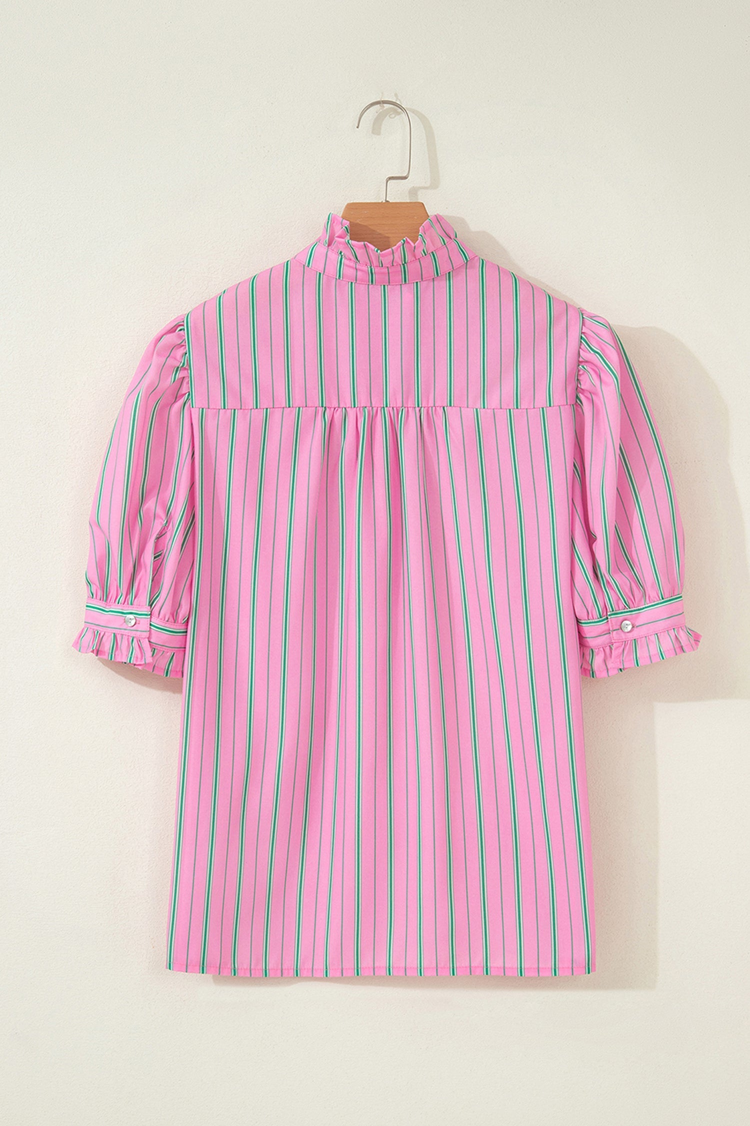 Tiffany Short Puff Sleeve Ruffled Blouse Striped Top